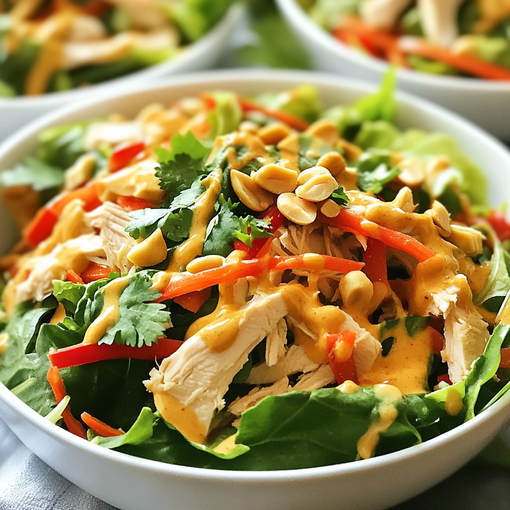 Knuspriger gesunder Thai Erdnuss Hähnchen Salat