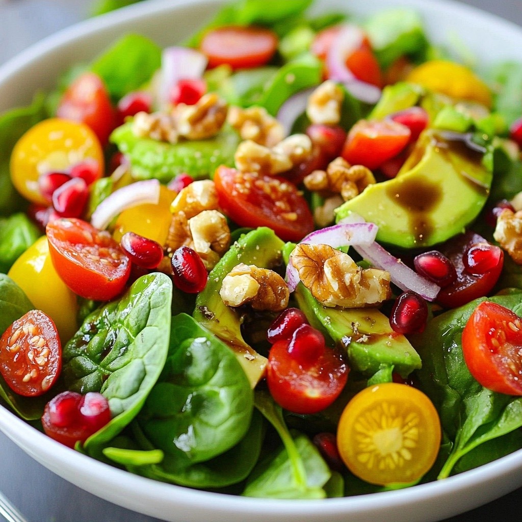 Farbiger gesunder Granatapfel Avocado Spinat Salat
