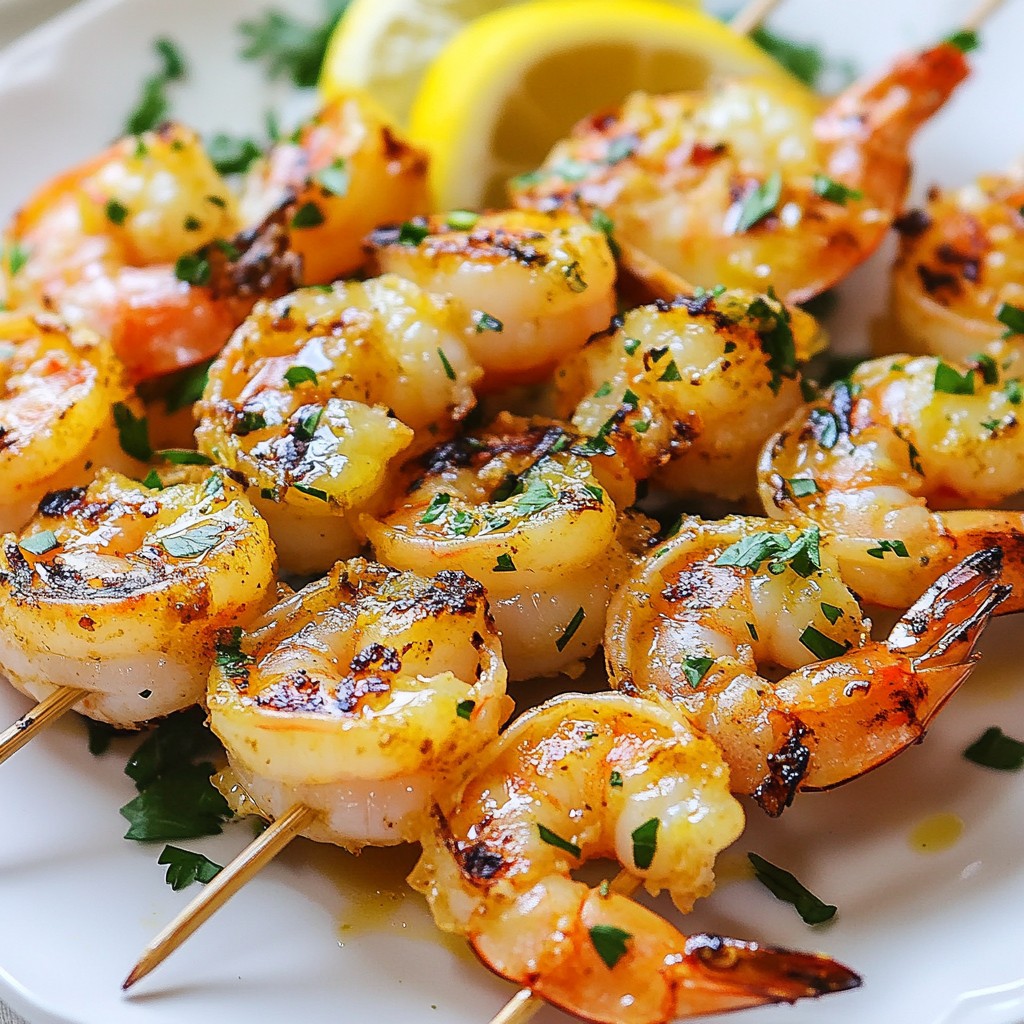 Lemon Garlic Grilled Shrimp Skewers Frisch und Lecker