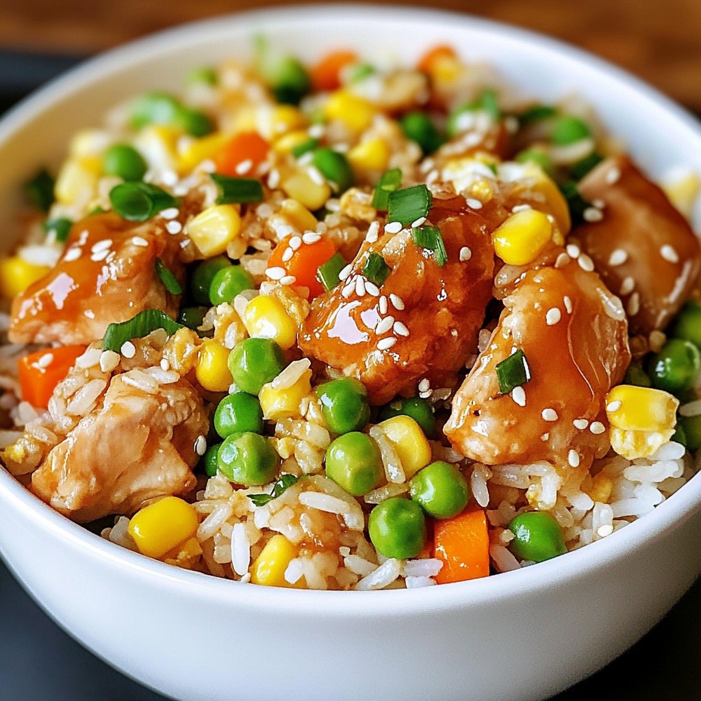 Köstlicher Honey Garlic Chicken Fried Rice Genuss