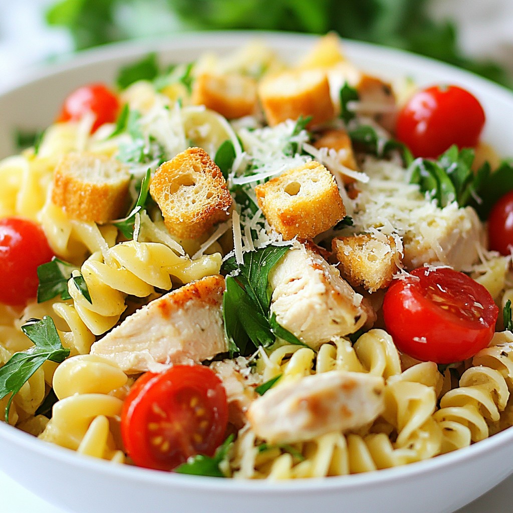 Caesar Chicken Pasta Salad Frisch und Lecker Genießen