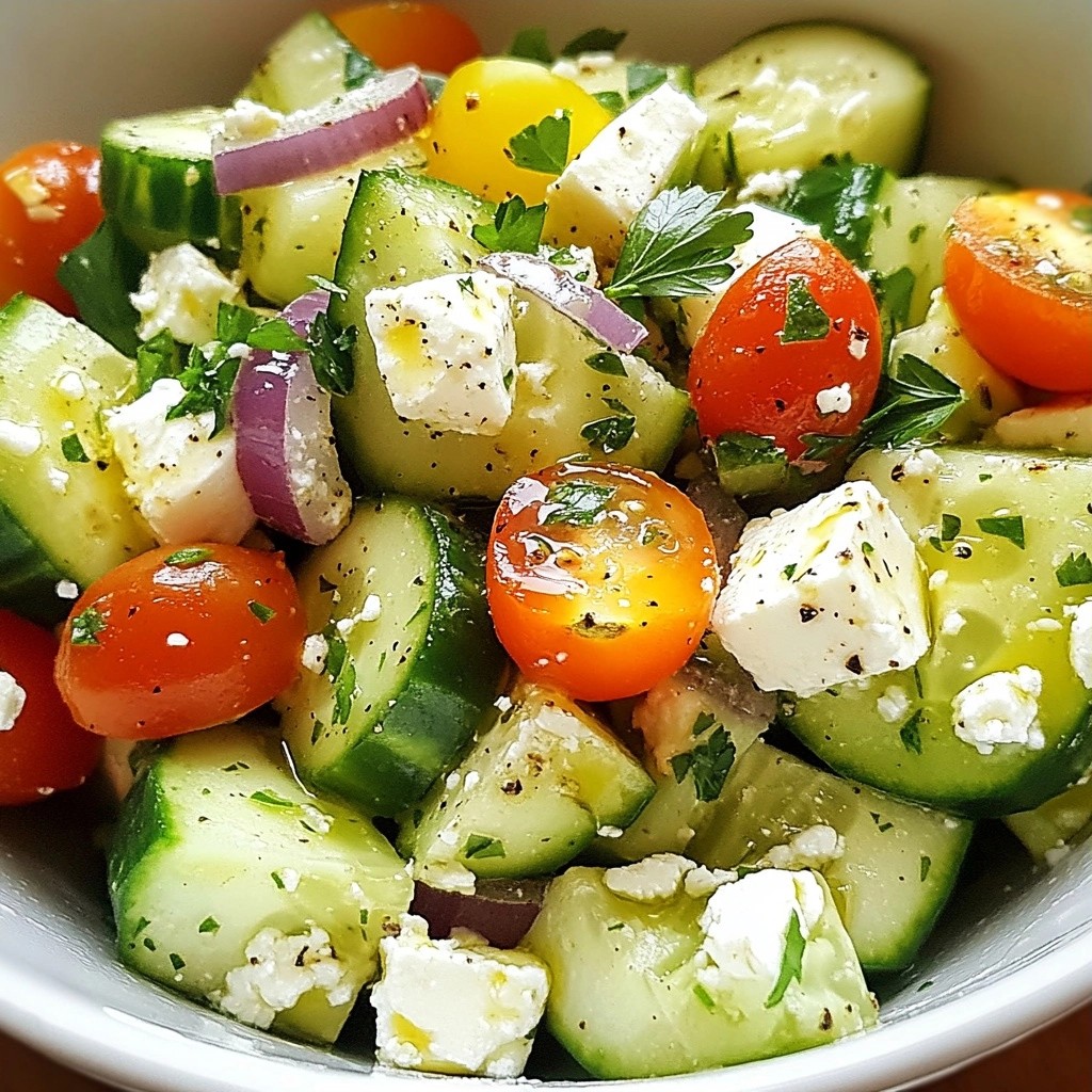 Erfrischender gesunder Gurken Avocado Feta Salat