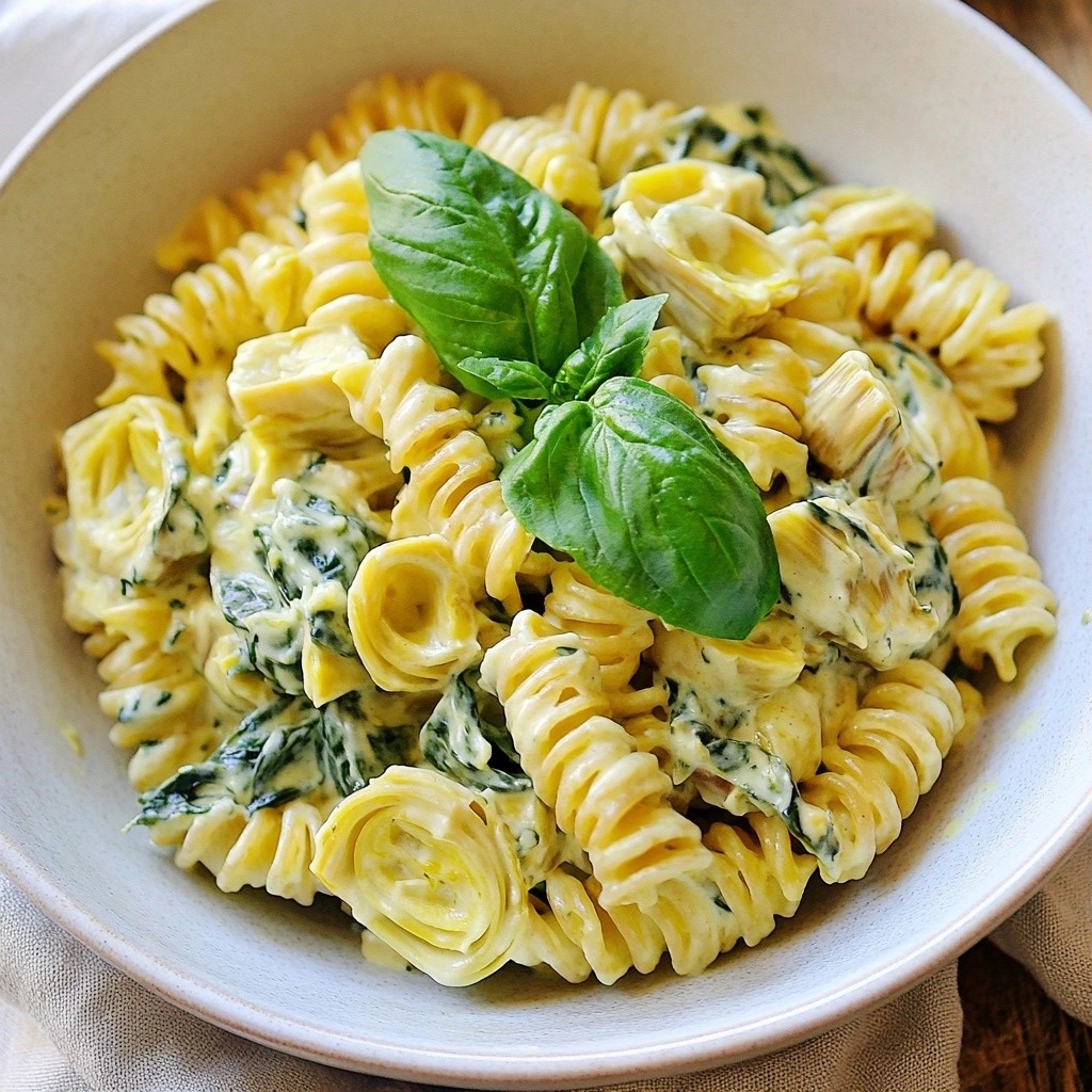 Cremige gesunde Spinat-Artischocken-Pasta einfach zubereiten