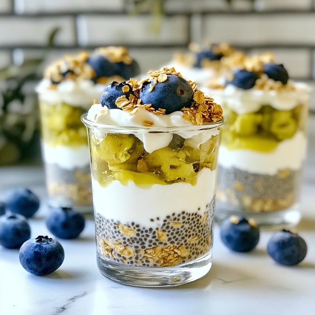 Fluffy gesunde Blaubeer Chia Seed Parfait Rezept