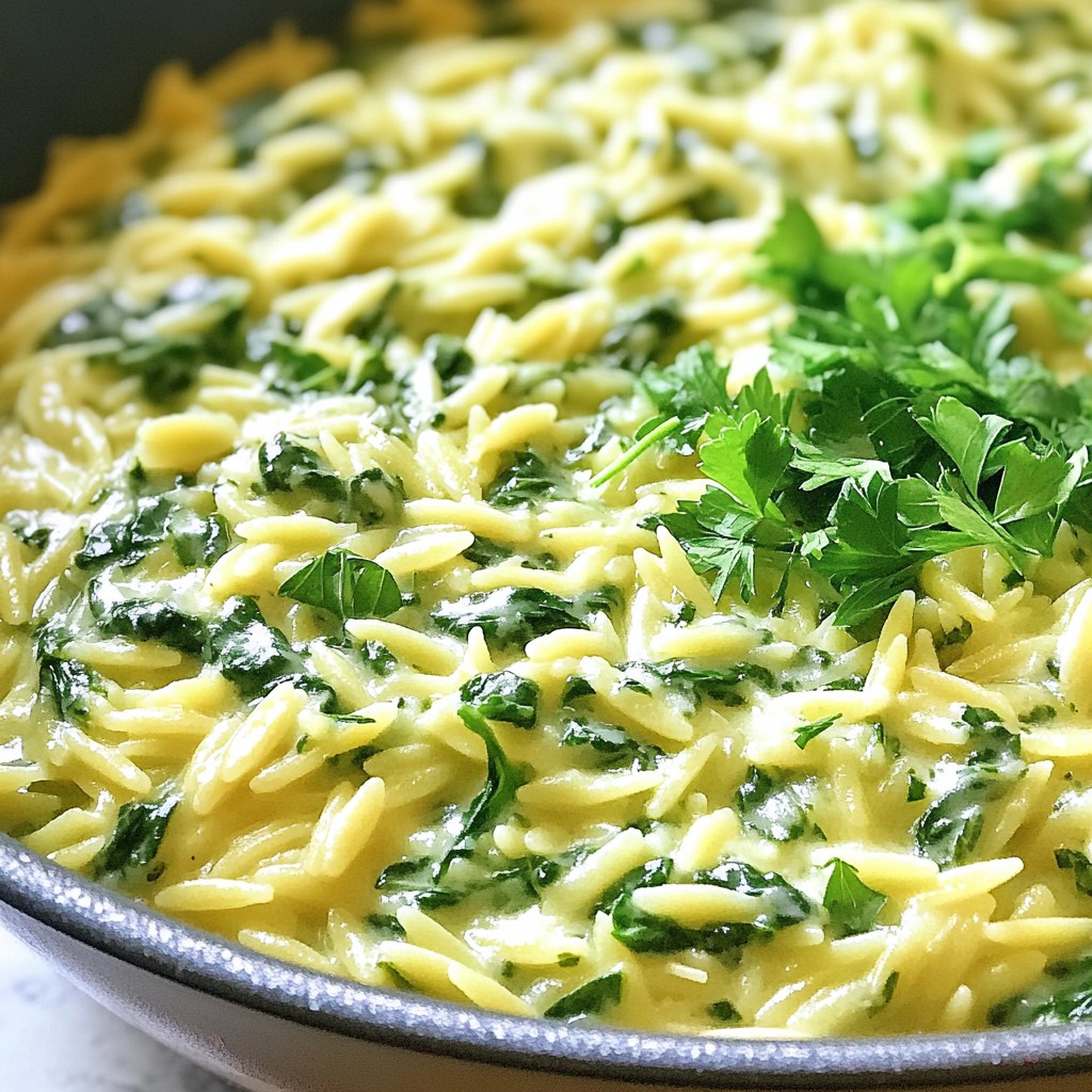 Cremiges Spinat Parmesan Orzo Einfache und leckere Mahlzeit