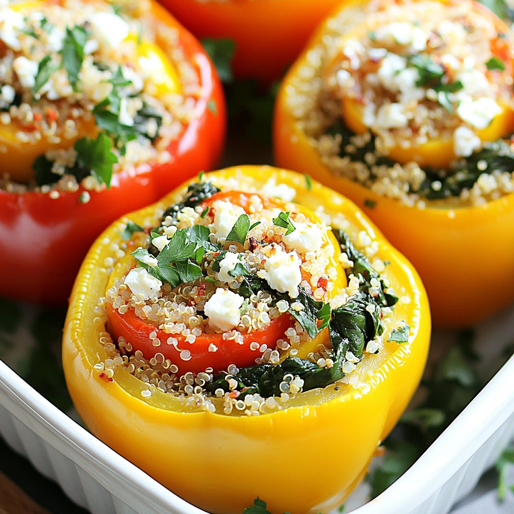 Nahrhafte Spinat und Feta gefüllte Paprikaschoten