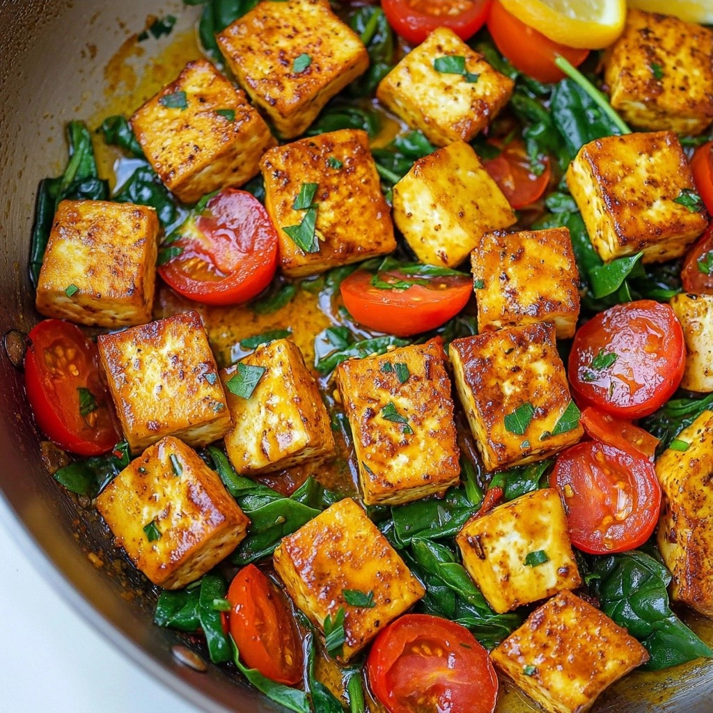 Crispy gesunder Lemon Paprika Tofu Skillet einfach zubereiten