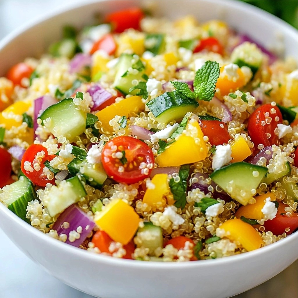 Farbiger gesunder Quinoa Minzsalat leicht zubereiten