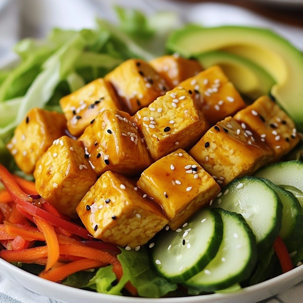 Crispy healthy Sesame Tofu Salad leicht und lecker