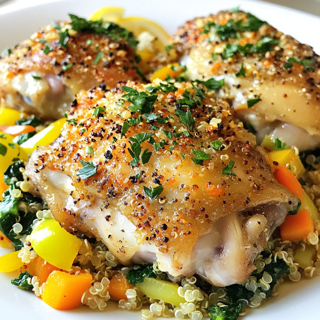 Herb-Crusted gesunde Hühnchenschenkel mit Quinoa-Pilaf