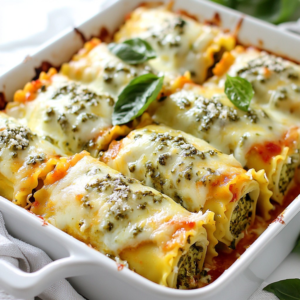 Cremige Pesto-Hühnchen-Lasagne-Rollen köstlich zubereiten