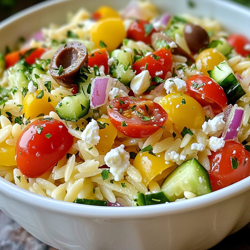 Griechischer Orzo Pasta Salad Frisch und Lecker
