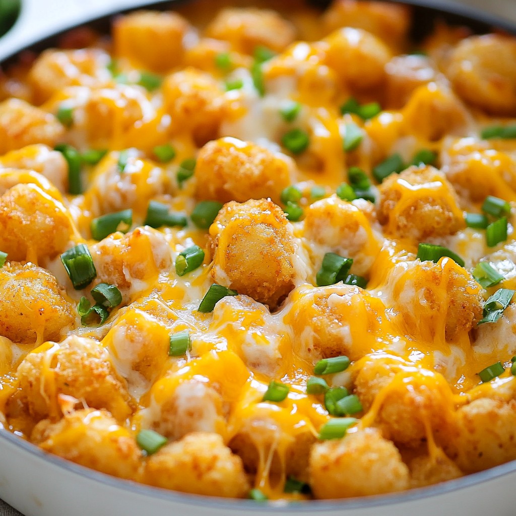 Cheesy Chicken Tater Tot Skillet Einfache und köstliche Mahlzeit