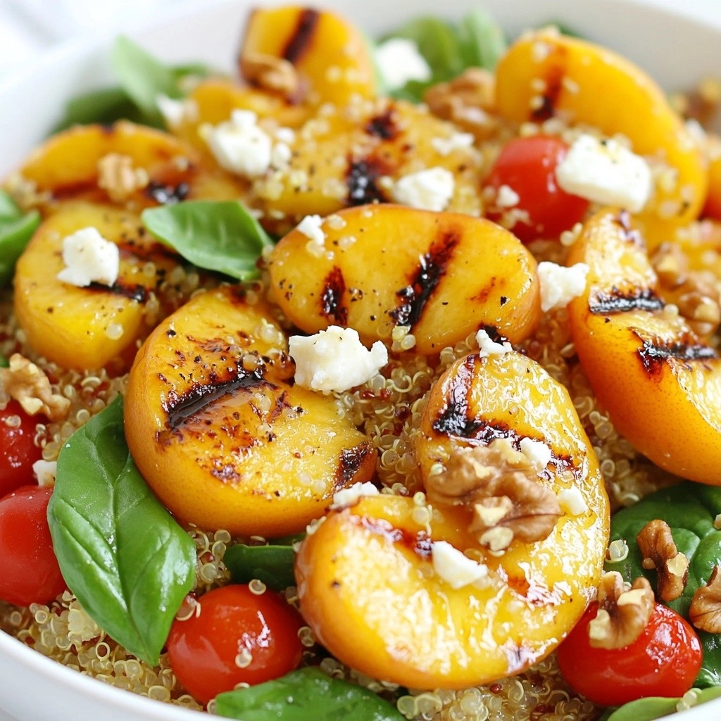 Herzhafter gesunder Quinoa und gegrillter Pfirsichsalat