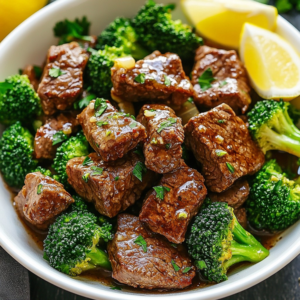 Knoblauchbutter Steak und Brokkoli Pfanne genießen